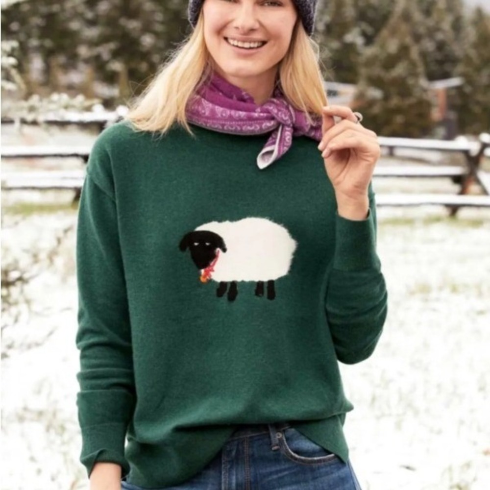 Sundance Sweater Womens Small Green Wool Blend Sheep Intarsia Embroidered